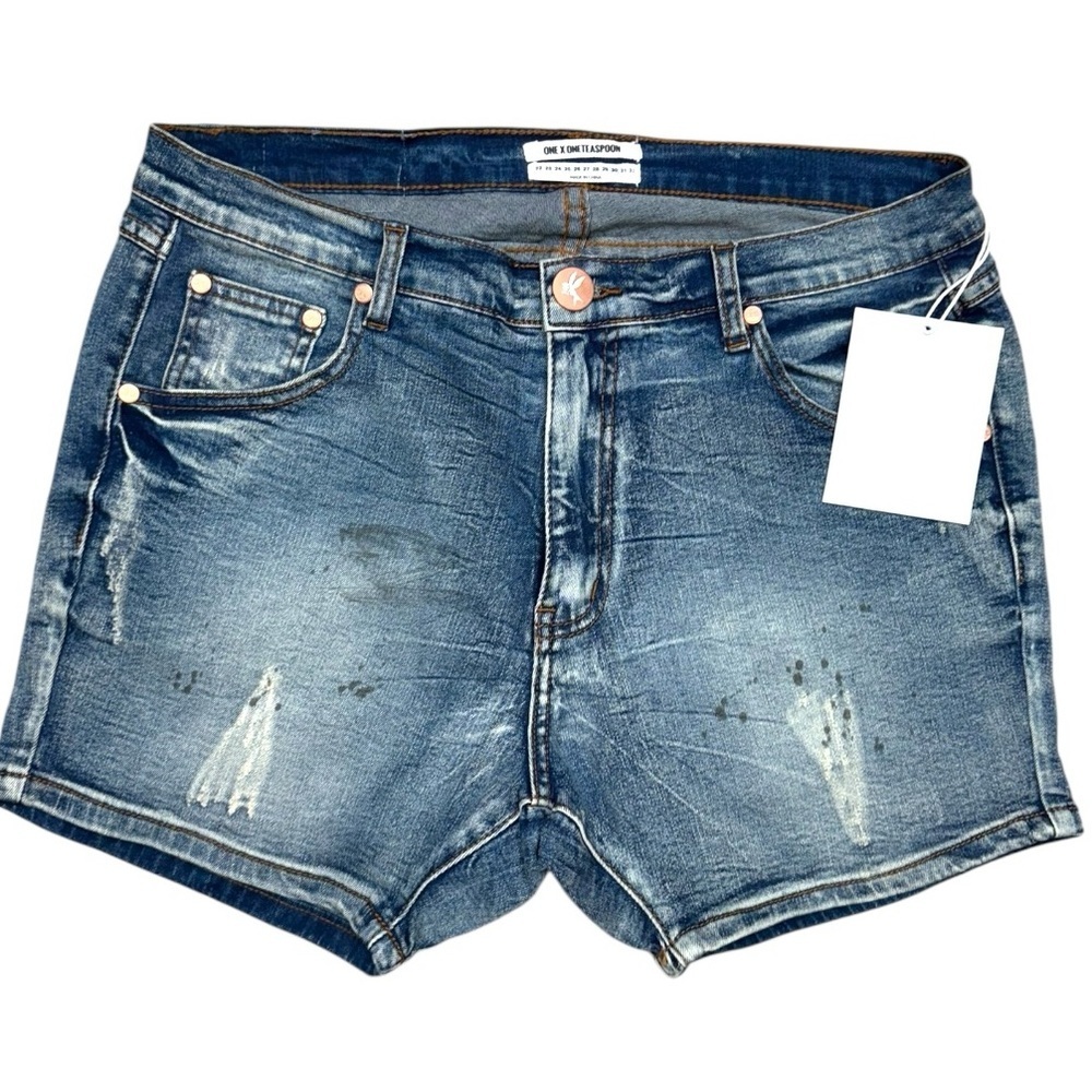 One Teaspoon Blue Blonde Hustler Shorts, Size 30 Paint Splatter Slouchy Shorts - Picture 9 of 9